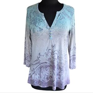 Vintage Y2K Fairy Mermaid XL Teal and Lavender Long Sleeve Top Henley